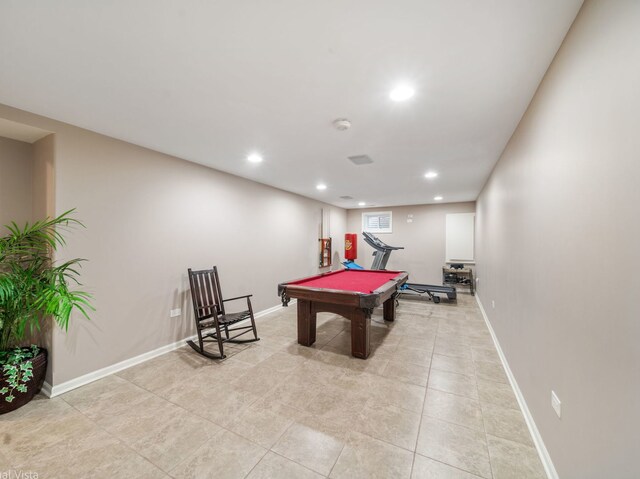 420 Ford Ln, Bartlett, IL 60103 - playroom with recessed lighting, billiards table, light tile patterned floors, and baseboards