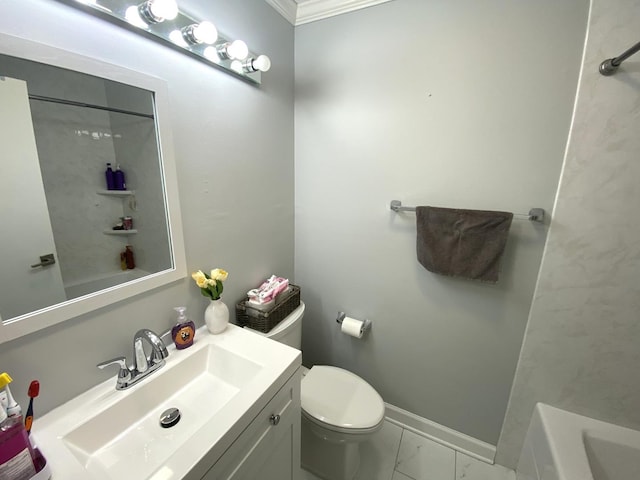 2403 E Brandenberry Ct Unit 2A, Arlington Heights, IL 60004 - full bathroom featuring marble finish floors, ornamental molding, toilet, vanity, and baseboards