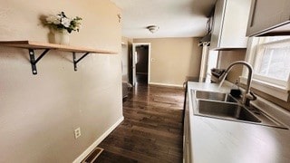 812 W Monroe St, Bloomington, IL 61701 - kitchen with baseboards, a sink, and dark wood-style flooring