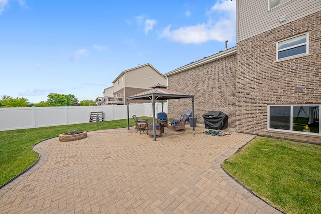 2274 Scotsglen Dr, New Lenox, IL 60451 - view of patio / terrace with an outdoor fire pit, a gazebo, and a grill
