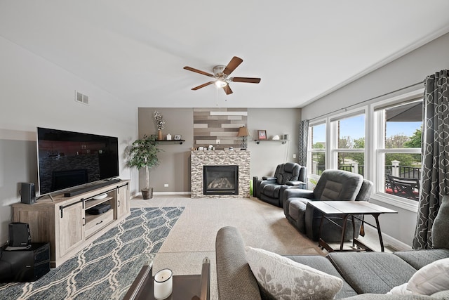 2274 Scotsglen Dr, New Lenox, IL 60451 - living area featuring a tile fireplace, ceiling fan, and baseboards