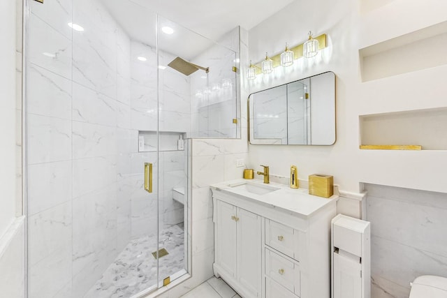 2028 Valor Ct, Glenview, IL 60026 - full bathroom featuring a marble finish shower, vanity, and toilet