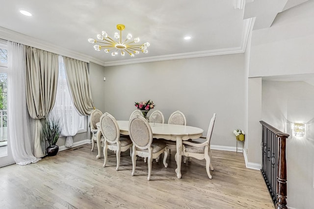 2028 Valor Ct, Glenview, IL 60026 - dining space with a chandelier, baseboards, wood finished floors, ornamental molding, and recessed lighting