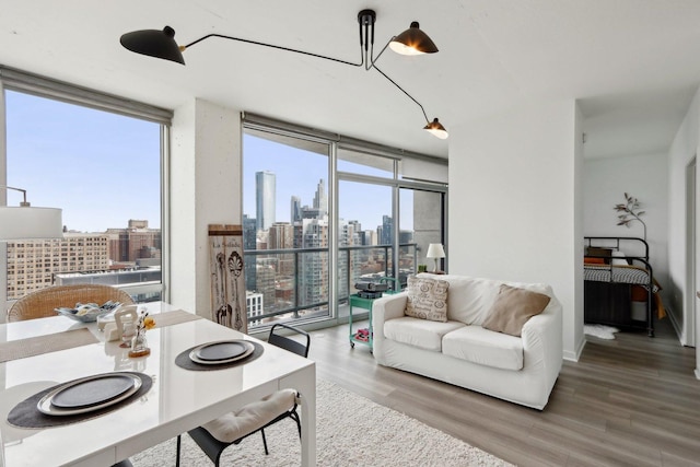 611 S Wells St Unit 2801, Chicago, IL 60607 - living room featuring a view of skyline, wood finished floors, and expansive windows