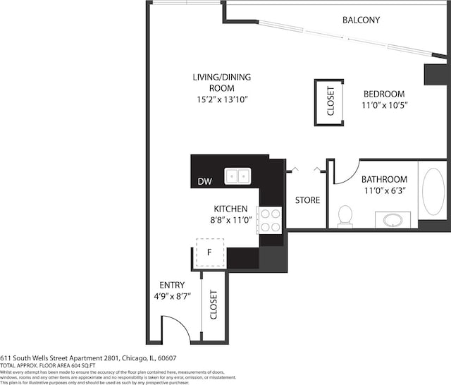 611 S Wells St Unit 2801, Chicago, IL 60607 - property floor plan