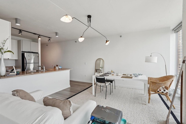 611 S Wells St Unit 2801, Chicago, IL 60607 - living area featuring wood finished floors, track lighting, and baseboards