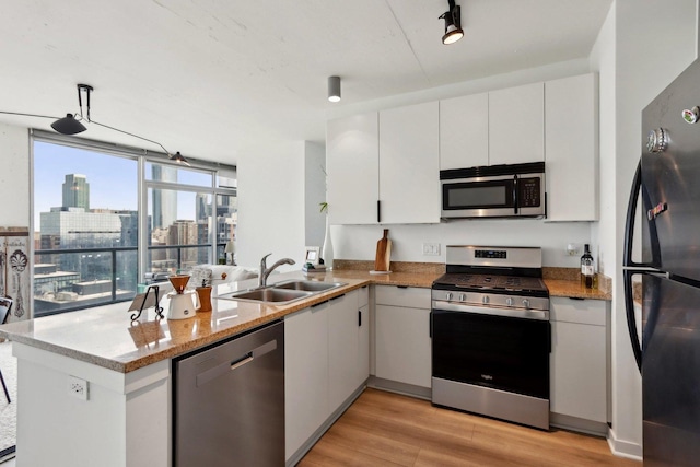 611 S Wells St Unit 2801, Chicago, IL 60607 - kitchen featuring appliances with stainless steel finishes, a sink, a peninsula, and white cabinets