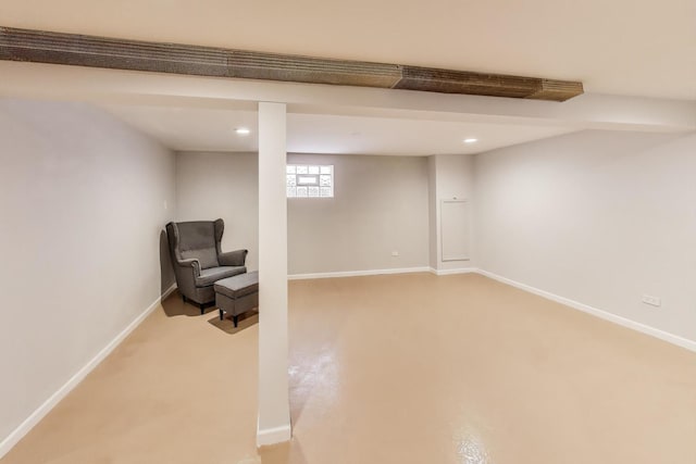 unfurnished room featuring recessed lighting, carpet floors, and baseboards