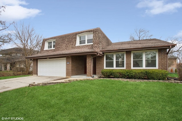 2006 Aldrich Pl, Downers Grove, IL 60516 - view of front of home with a shingled roof, driveway, brick siding, a front lawn, and a garage