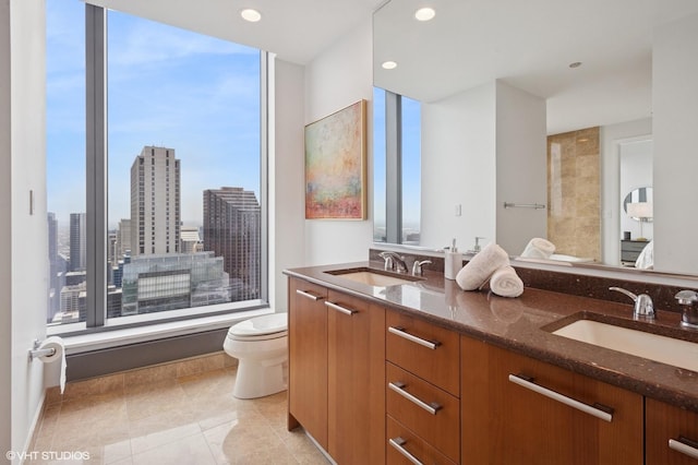 60 E Monroe St Unit 6203, Chicago, IL 60603 - full bath with toilet, double vanity, tile patterned flooring, and recessed lighting