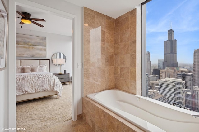 60 E Monroe St Unit 6203, Chicago, IL 60603 - full bathroom with connected bathroom, a ceiling fan, healthy amount of natural light, and tiled tub