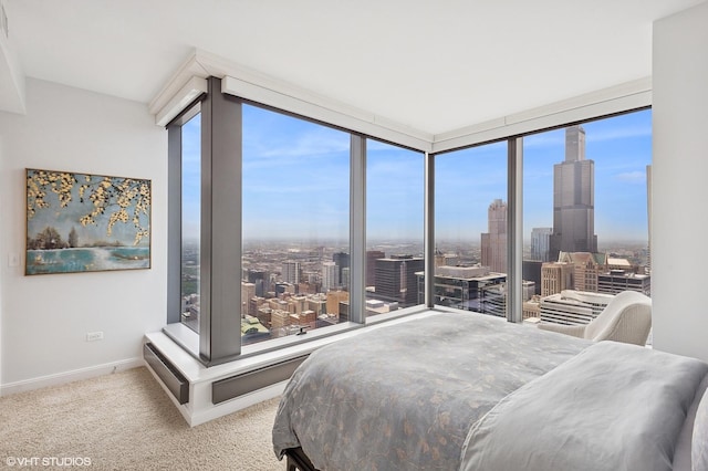 60 E Monroe St Unit 6203, Chicago, IL 60603 - carpeted bedroom featuring baseboards, a city view, and a wall of windows