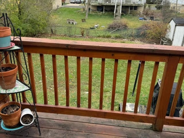 view of wooden balcony featuring a wooden deck