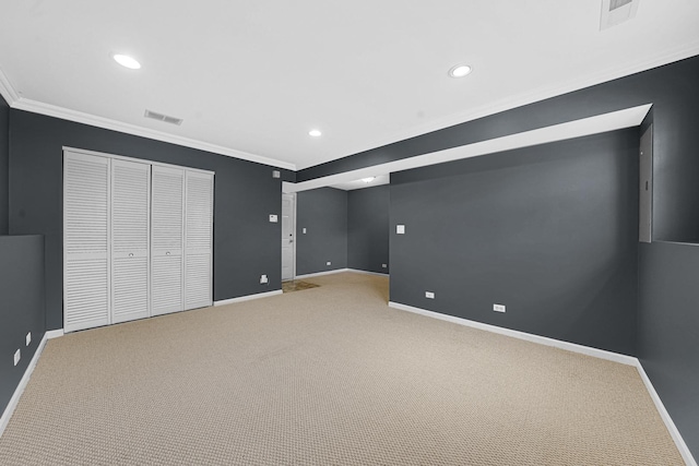 62 E Emma Ct, Palatine, IL 60067 - unfurnished bedroom featuring crown molding, baseboards, carpet floors, a closet, and recessed lighting