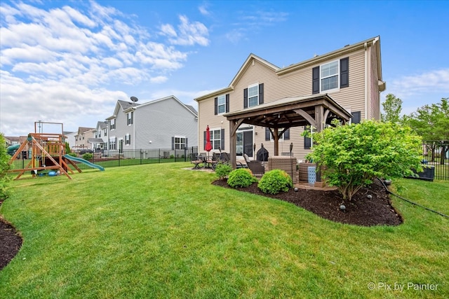8926 Cook Way, Huntley, IL 60142 - back of house featuring a gazebo, an outdoor hangout area, a patio area, and a playground