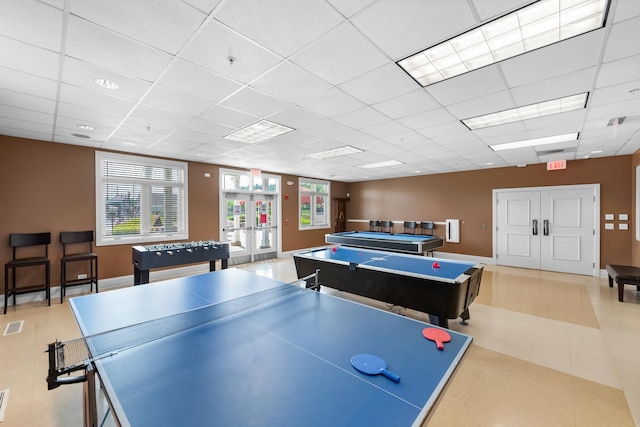 8926 Cook Way, Huntley, IL 60142 - recreation room featuring french doors, a drop ceiling, pool table, and baseboards