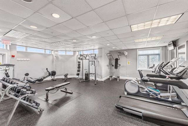 8926 Cook Way, Huntley, IL 60142 - workout area featuring baseboards, a drop ceiling, and recessed lighting
