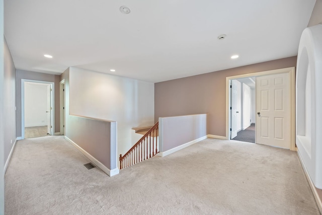 9231 N Natchez Ave, Morton Grove, IL 60053 - hall featuring an upstairs landing, carpet floors, baseboards, and recessed lighting