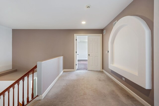 9231 N Natchez Ave, Morton Grove, IL 60053 - hall with carpet floors, recessed lighting, baseboards, and an upstairs landing