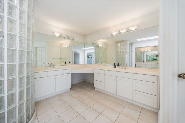 9231 N Natchez Ave, Morton Grove, IL 60053 - full bath featuring walk in shower, tile patterned floors, and two vanities