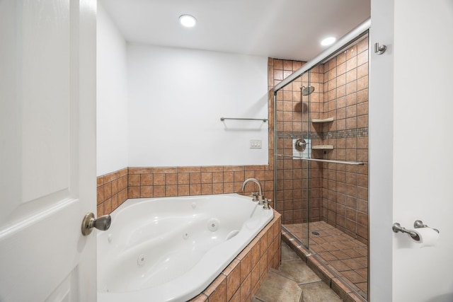 9231 N Natchez Ave, Morton Grove, IL 60053 - bathroom featuring a stall shower, a jetted tub, and recessed lighting