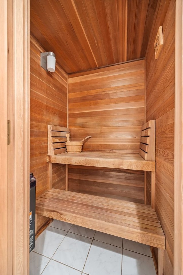 9231 N Natchez Ave, Morton Grove, IL 60053 - sauna / steam room with tile patterned flooring, wooden ceiling, and wood walls
