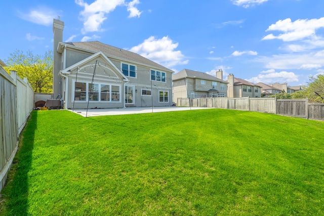 9231 N Natchez Ave, Morton Grove, IL 60053 - rear view of house with a patio, a residential view, a chimney, and stucco siding