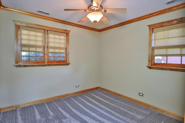 140 Princeton St, Hoffman Estates, IL 60169 - carpeted empty room featuring ceiling fan, baseboards, and crown molding