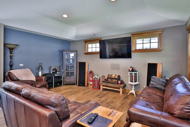 140 Princeton St, Hoffman Estates, IL 60169 - living room with wood finished floors, vaulted ceiling, and recessed lighting