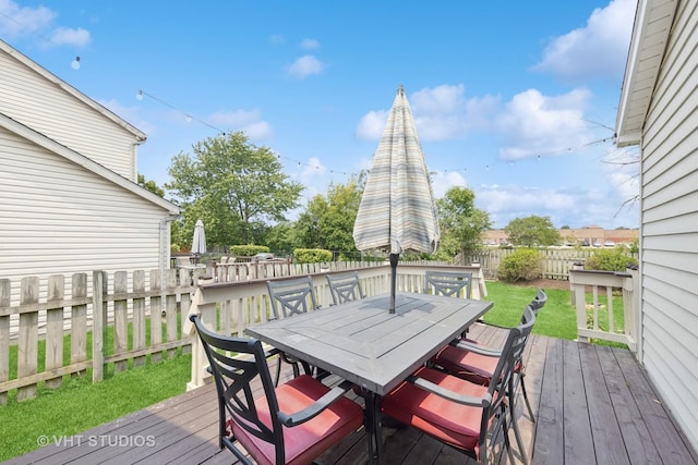 1247 Trinity Dr, Carol Stream, IL 60188 - wooden terrace with outdoor dining area and a fenced backyard
