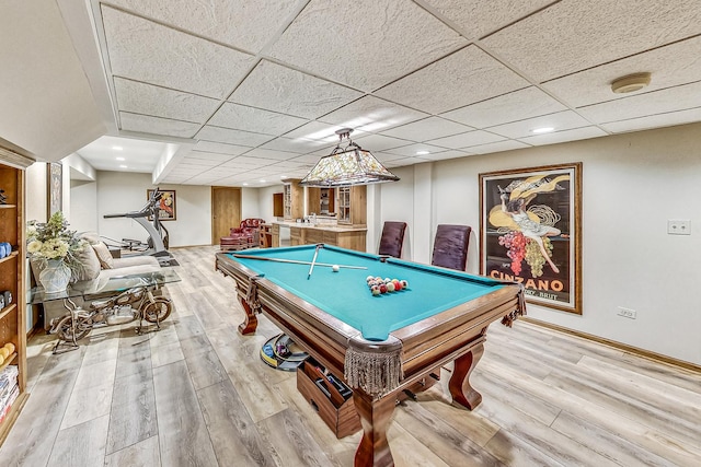 6425 N Tower Ct, Lincolnwood, IL 60712 - playroom featuring wood finished floors, billiards table, a drop ceiling, baseboards, and recessed lighting