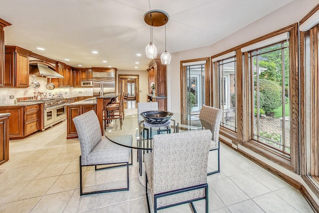 6425 N Tower Ct, Lincolnwood, IL 60712 - dining area with light tile patterned floors and recessed lighting