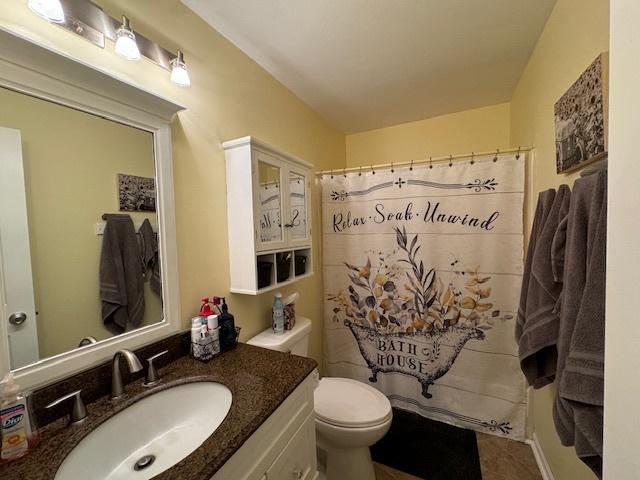 1521 E Stonehenge Dr Unit 1521, Sycamore, IL 60178 - bathroom featuring vanity, toilet, and curtained shower