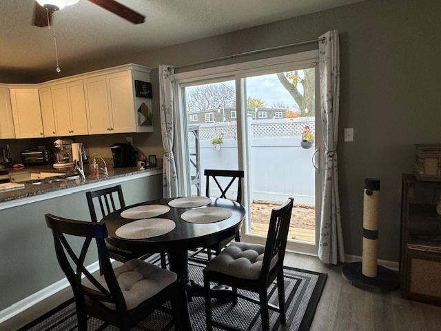 1521 E Stonehenge Dr Unit 1521, Sycamore, IL 60178 - dining area with wood finished floors, a ceiling fan, and baseboards