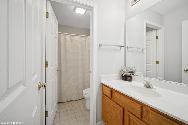 36164 N Bridlewood Ave, Gurnee, IL 60031 - bathroom with vanity, toilet, tile patterned flooring, and a shower with shower curtain