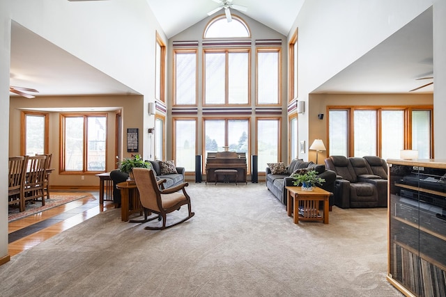 56 Huntsman Ln, Plano, IL 60545 - living room with ceiling fan and a towering ceiling