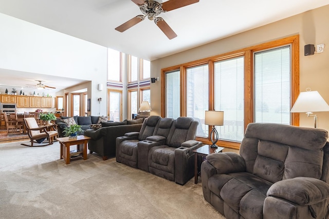 56 Huntsman Ln, Plano, IL 60545 - living area featuring a ceiling fan and light carpet