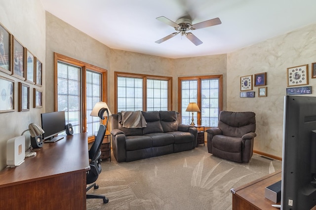 56 Huntsman Ln, Plano, IL 60545 - office area with a ceiling fan and carpet