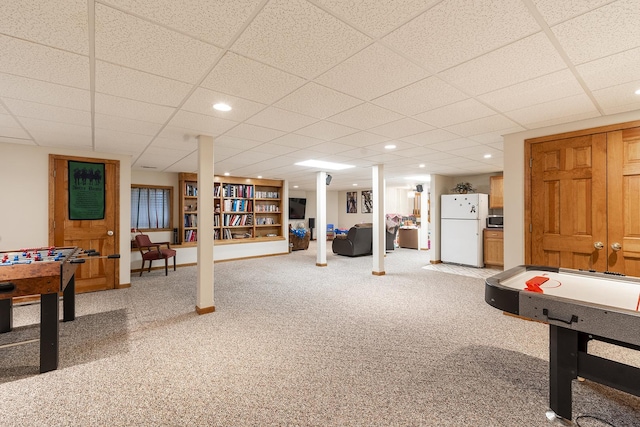 56 Huntsman Ln, Plano, IL 60545 - rec room featuring light colored carpet, recessed lighting, and a drop ceiling