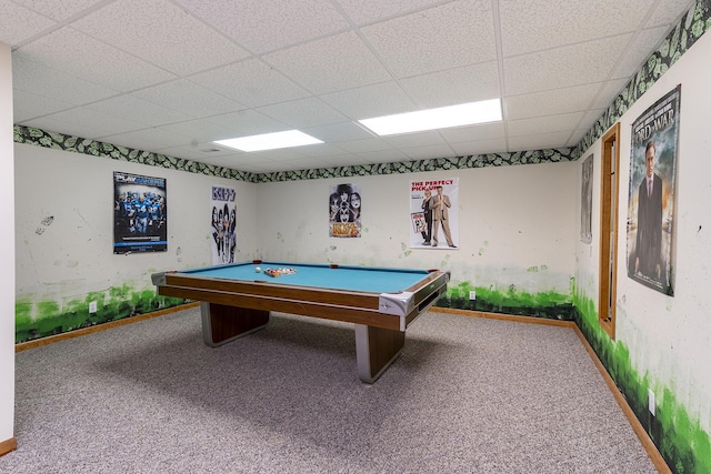 56 Huntsman Ln, Plano, IL 60545 - game room with a drop ceiling, carpet, billiards, and baseboards
