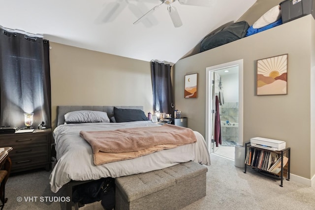 1845 N Marshfield Ave, Chicago, IL 60622 - carpeted bedroom with lofted ceiling, a ceiling fan, connected bathroom, and baseboards