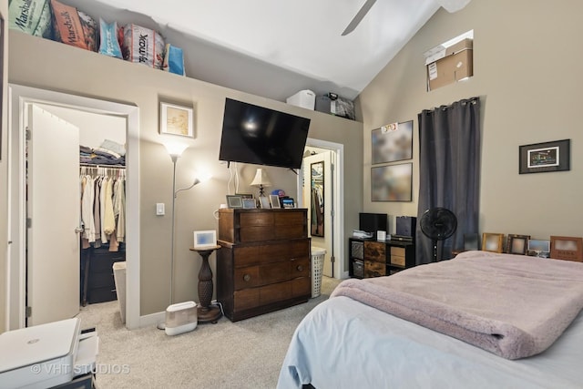1845 N Marshfield Ave, Chicago, IL 60622 - bedroom with carpet floors, a walk in closet, a closet, high vaulted ceiling, and baseboards