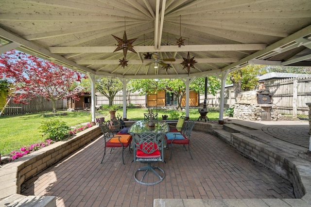 13524 S S Ave M, Chicago, IL 60633 - view of patio / terrace with a gazebo, outdoor dining space, and ceiling fan