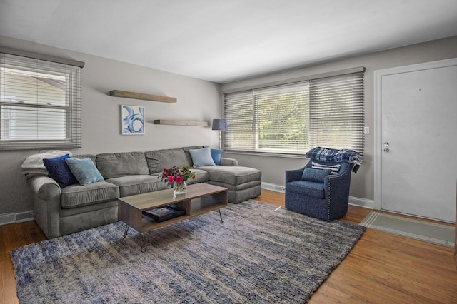 living room with wood finished floors and baseboards