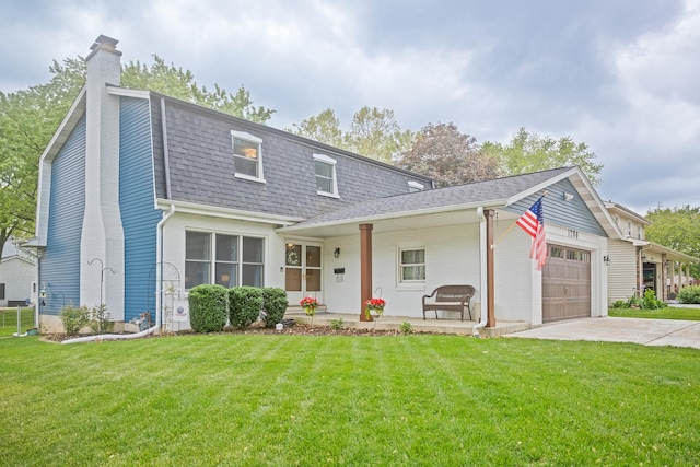 1706 Childs St, Wheaton, IL 60187 - dutch colonial featuring a chimney, an attached garage, a front yard, a shingled roof, and driveway