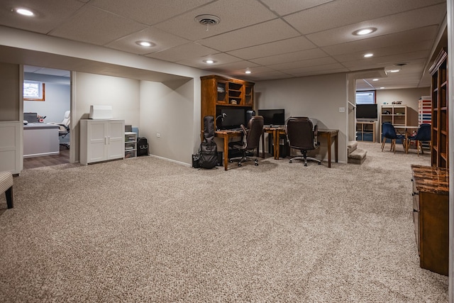 1706 Childs St, Wheaton, IL 60187 - carpeted home office featuring recessed lighting, a drop ceiling, and baseboards