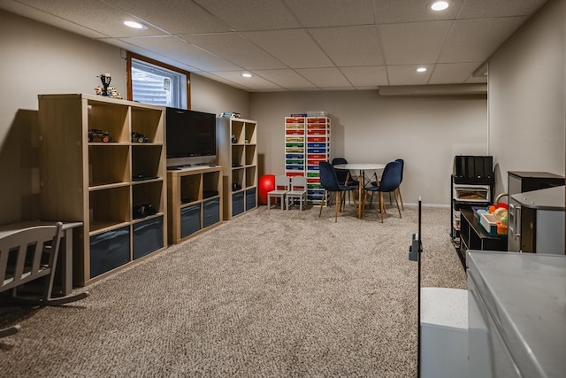 1706 Childs St, Wheaton, IL 60187 - playroom featuring carpet floors, recessed lighting, a drop ceiling, and baseboards
