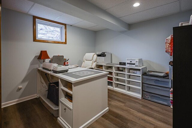 1706 Childs St, Wheaton, IL 60187 - home office featuring dark wood-style flooring, a drop ceiling, recessed lighting, and baseboards