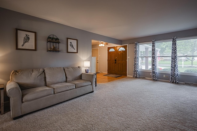 1706 Childs St, Wheaton, IL 60187 - living area featuring carpet, baseboards, and a ceiling fan