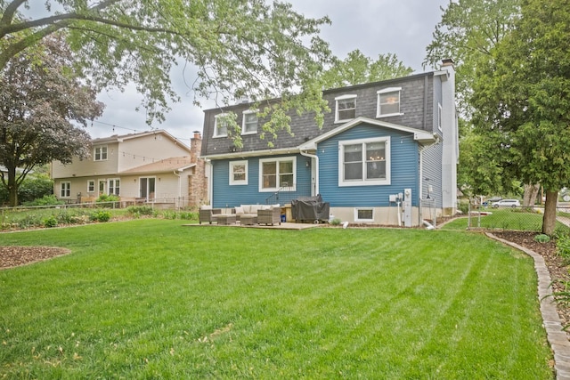 1706 Childs St, Wheaton, IL 60187 - rear view of house featuring outdoor lounge area, a chimney, and a shingled roof